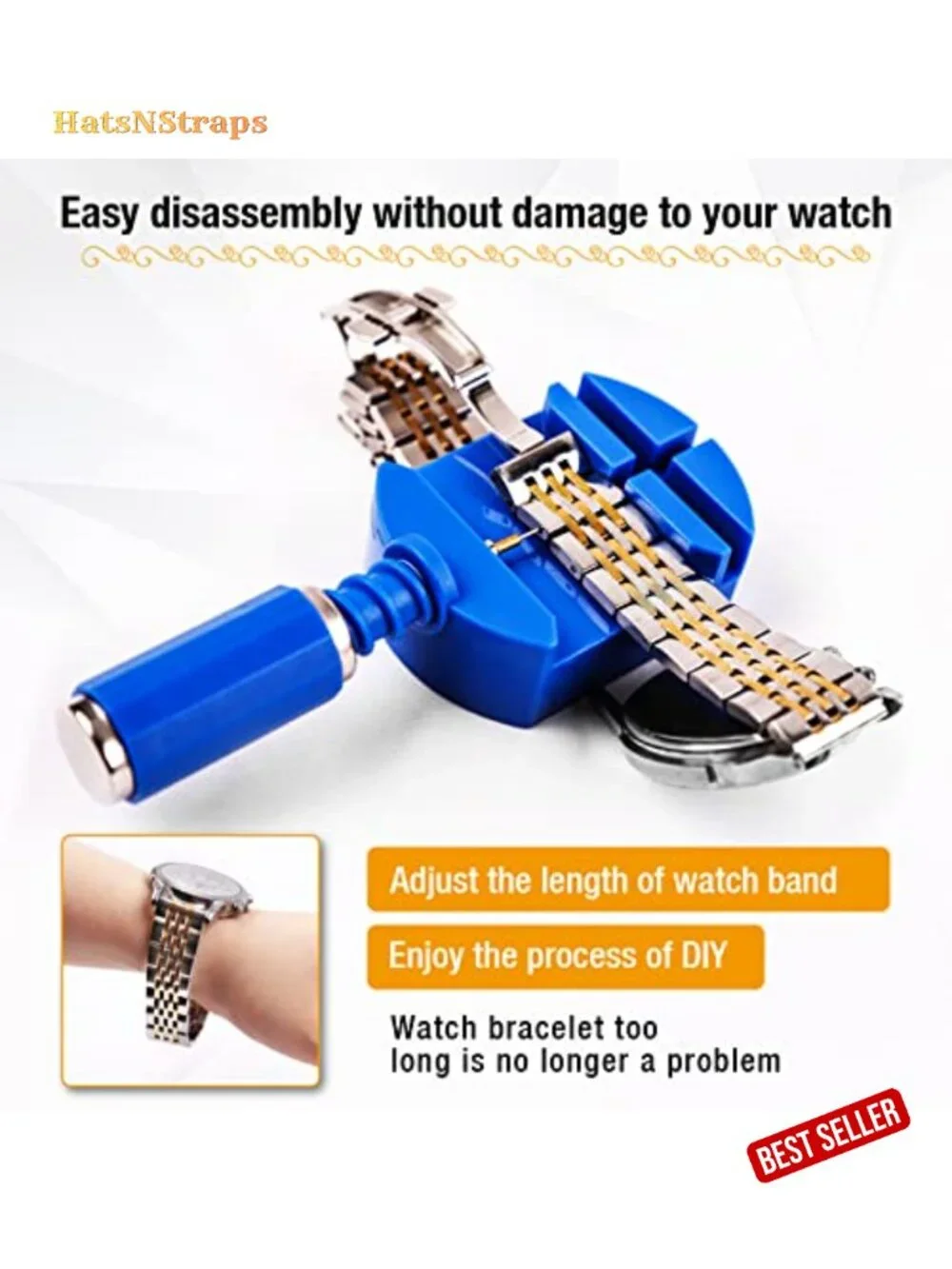 Watch Link Removal Kit with Pin Punches and Hammer for Band Adjustment and